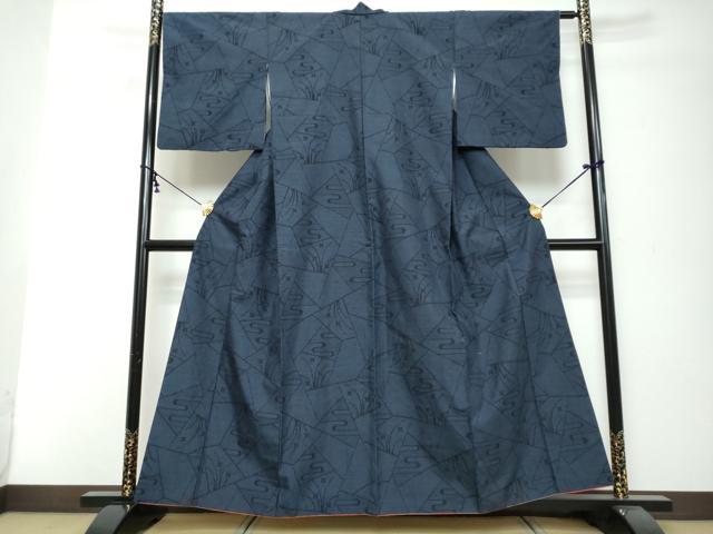 平和屋着物●結城紬　110亀甲　切嵌草花文　正絹　逸品　DABI2675ud