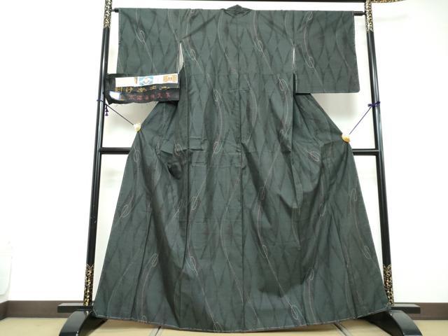 平和屋着物●本場大島紬　古代染色純泥染　9マルキ　抽象文様　山下義蔵作　証紙付き　正絹　逸品　未使用　DABI2678ud