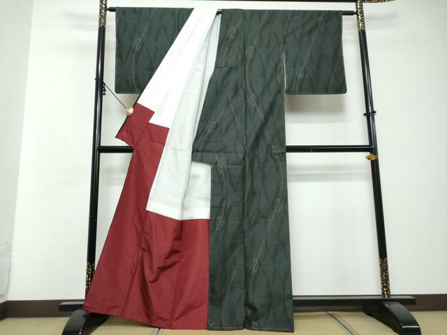 平和屋着物●本場大島紬　古代染色純泥染　9マルキ　抽象文様　山下義蔵作　証紙付き　正絹　逸品　未使用　DABI2678ud