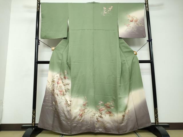 平和屋着物●訪問着　文箱草花文　暈し染め　金銀彩　正絹　逸品　DABI2684ud