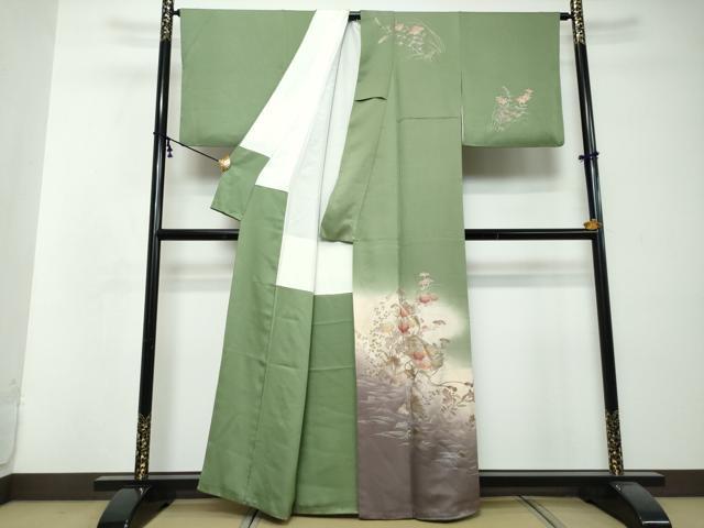 平和屋着物●訪問着　文箱草花文　暈し染め　金銀彩　正絹　逸品　DABI2684ud