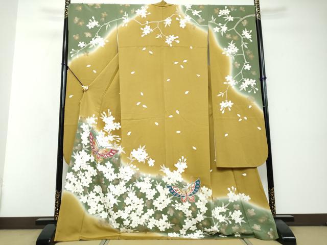 平和屋着物●豪華振袖　花蝶文　暈し染め　金彩　正絹　逸品　DABI2691ud