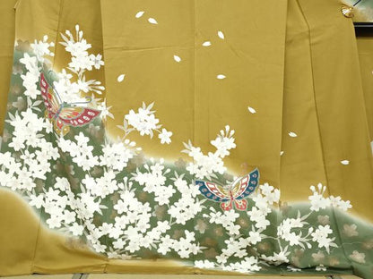 平和屋着物●豪華振袖　花蝶文　暈し染め　金彩　正絹　逸品　DABI2691ud