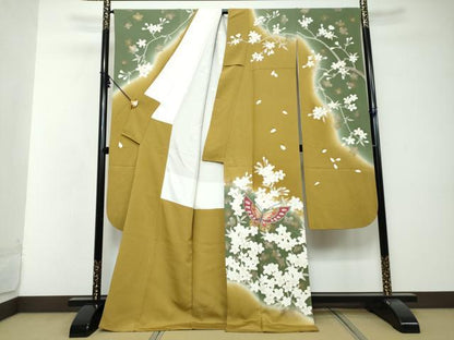 平和屋着物●豪華振袖　花蝶文　暈し染め　金彩　正絹　逸品　DABI2691ud
