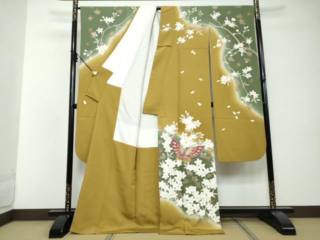 平和屋着物●豪華振袖　花蝶文　暈し染め　金彩　正絹　逸品　DABI2691ud