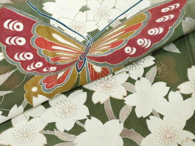 平和屋着物●豪華振袖　花蝶文　暈し染め　金彩　正絹　逸品　DABI2691ud