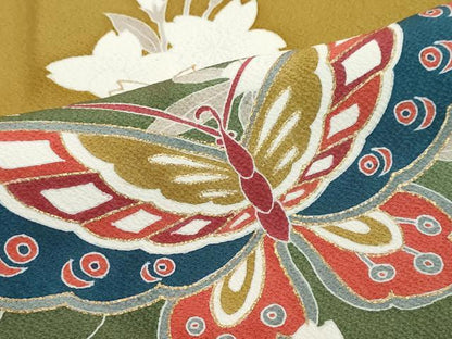 平和屋着物●豪華振袖　花蝶文　暈し染め　金彩　正絹　逸品　DABI2691ud