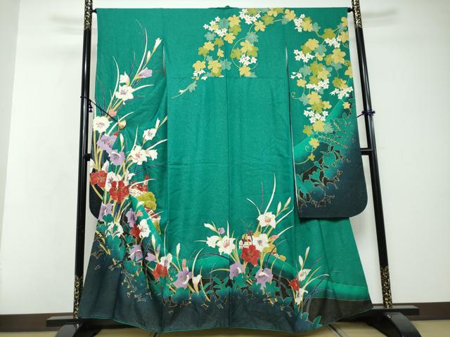 平和屋着物●豪華振袖　作家物　風景草花文　シルエット　暈し染め　金彩　金通し地　正絹　逸品　DABI2697ud