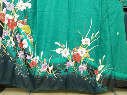 平和屋着物●豪華振袖　作家物　風景草花文　シルエット　暈し染め　金彩　金通し地　正絹　逸品　DABI2697ud