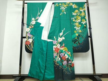 平和屋着物●豪華振袖　作家物　風景草花文　シルエット　暈し染め　金彩　金通し地　正絹　逸品　DABI2697ud