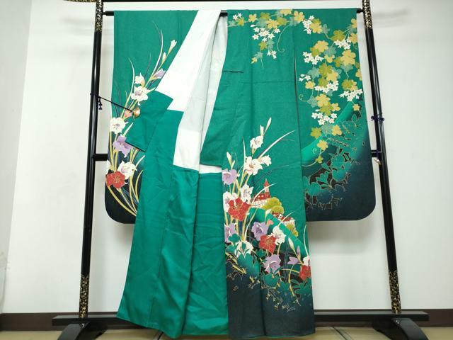 平和屋着物●豪華振袖　作家物　風景草花文　シルエット　暈し染め　金彩　金通し地　正絹　逸品　DABI2697ud