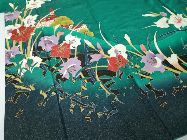 平和屋着物●豪華振袖　作家物　風景草花文　シルエット　暈し染め　金彩　金通し地　正絹　逸品　DABI2697ud