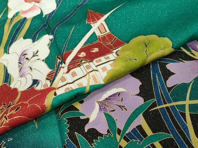 平和屋着物●豪華振袖　作家物　風景草花文　シルエット　暈し染め　金彩　金通し地　正絹　逸品　DABI2697ud