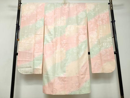 平和屋着物●振袖用長襦袢　無双仕立て　枝花地紋　暈し染め　やまと誂製　正絹　逸品　DABI2702ud