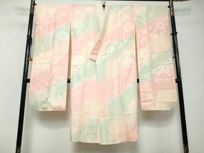 平和屋着物●振袖用長襦袢　無双仕立て　枝花地紋　暈し染め　やまと誂製　正絹　逸品　DABI2702ud