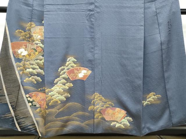 平和屋着物●訪問着　作家物　駒刺繍　地紙重ね御所車草花文　金彩　正絹　逸品　DABI2703ud