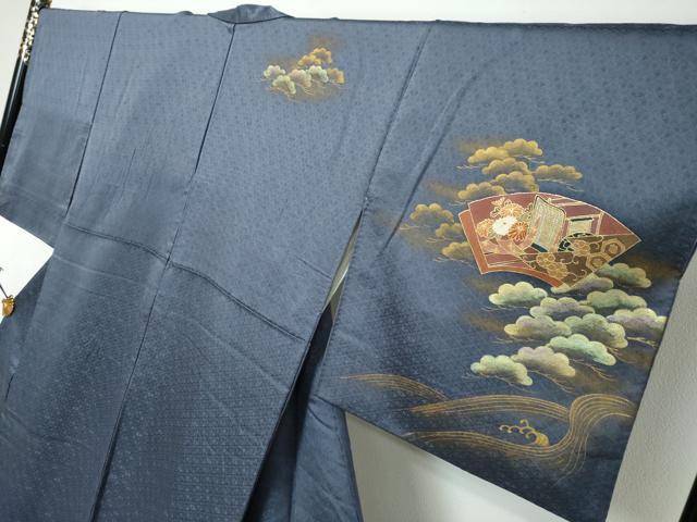 平和屋着物●訪問着　作家物　駒刺繍　地紙重ね御所車草花文　金彩　正絹　逸品　DABI2703ud