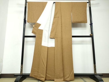 平和屋着物●上質な色無地　花菱地紋　灰茶色　正絹　逸品　DABI2704ud