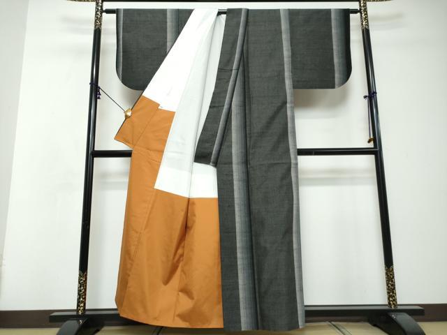 平和屋着物●結城紬　100亀甲　霞間道　正絹　逸品　DABI2707ud