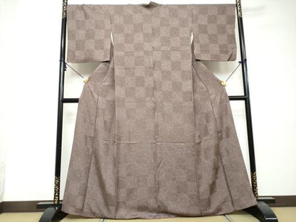 平和屋着物●上質な小紋　市松霞文　正絹　逸品　DABI2708ud