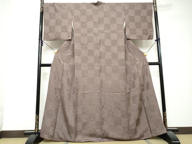 平和屋着物●上質な小紋　市松霞文　正絹　逸品　DABI2708ud