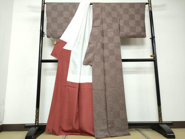 平和屋着物●上質な小紋　市松霞文　正絹　逸品　DABI2708ud