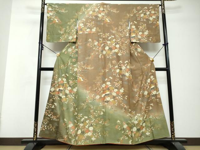 平和屋着物●訪問着　扇面草花文　暈し染め　金彩　正絹　逸品　DABI2710ud