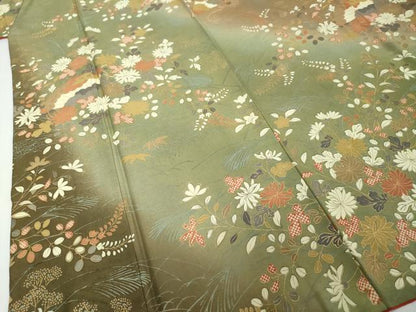平和屋着物●訪問着　扇面草花文　暈し染め　金彩　正絹　逸品　DABI2710ud