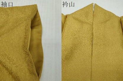 平和屋着物●上質な色無地　干割れ地紋　芥子色　正絹　逸品　DABI2712ud