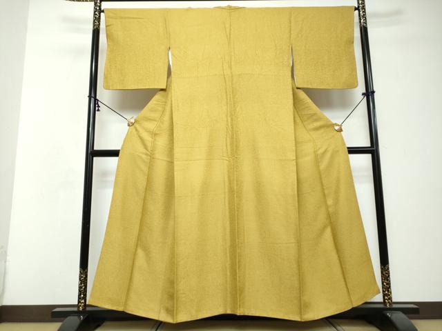 平和屋着物●上質な色無地　干割れ地紋　芥子色　正絹　逸品　DABI2712ud