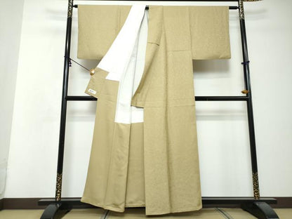 平和屋着物●上質な色無地　花鳥地紋　木蘭色　やまと誂製　正絹　逸品　DABI2715ud