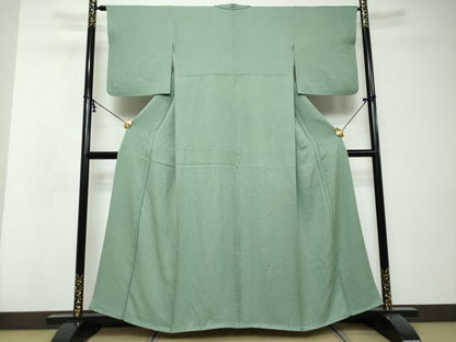 平和屋着物●上質な色無地　霞地紋　錆青磁色　正絹　逸品　DABI2719ud