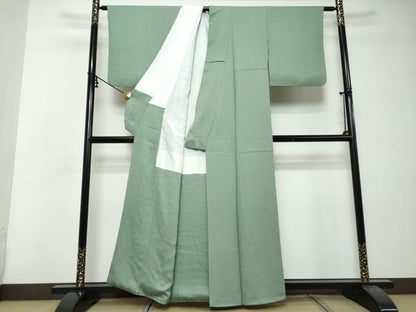 平和屋着物●上質な色無地　霞地紋　錆青磁色　正絹　逸品　DABI2719ud