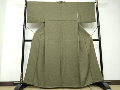 平和屋着物●上質な色無地　流水地紋　千歳緑色　正絹　逸品　DABI2721ud