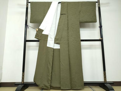平和屋着物●上質な色無地　流水地紋　千歳緑色　正絹　逸品　DABI2721ud