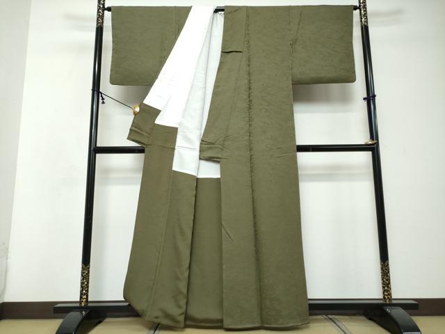平和屋着物●上質な色無地　流水地紋　千歳緑色　正絹　逸品　DABI2721ud
