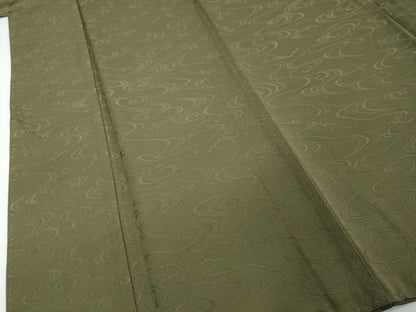 平和屋着物●上質な色無地　流水地紋　千歳緑色　正絹　逸品　DABI2721ud