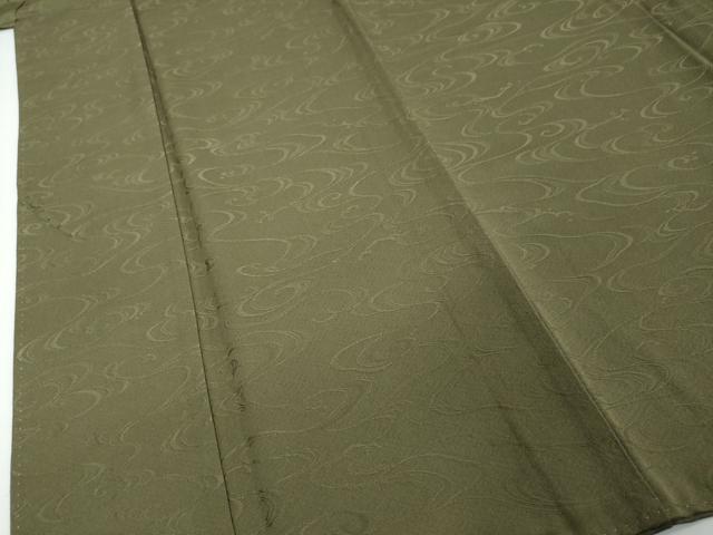 平和屋着物●上質な色無地　流水地紋　千歳緑色　正絹　逸品　DABI2721ud