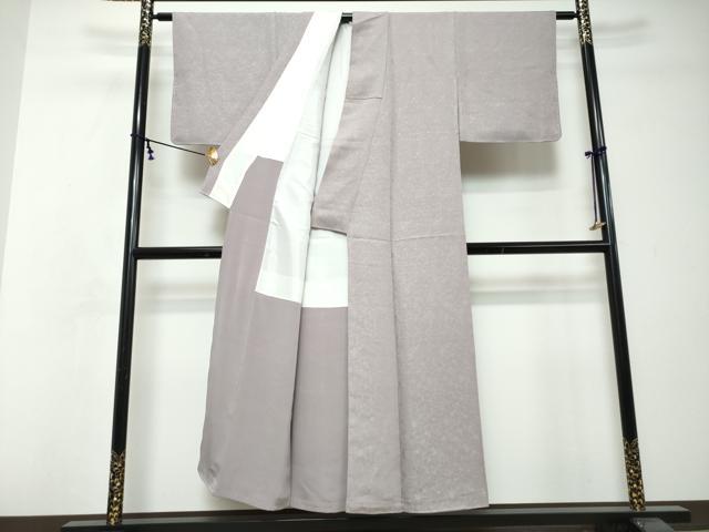 平和屋着物●上質な色無地　流水草花地紋　牡丹鼠色　正絹　逸品　DABI2722ud