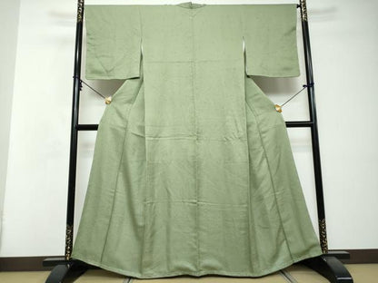 平和屋着物●上質な色無地　草花地紋　山葵色　正絹　逸品　未使用　DABI2728ud