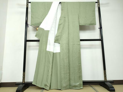 平和屋着物●上質な色無地　草花地紋　山葵色　正絹　逸品　未使用　DABI2728ud