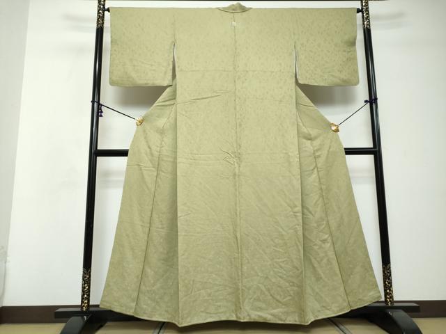 平和屋着物●上質な色無地　作家物　草花地紋　青朽葉色　正絹　逸品　DABI2730ud