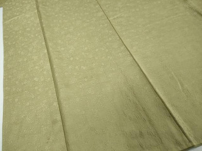 平和屋着物●上質な色無地　作家物　草花地紋　青朽葉色　正絹　逸品　DABI2730ud
