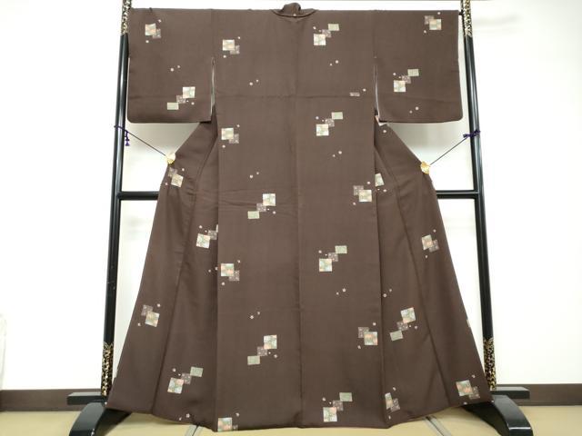 平和屋着物●上質な小紋　色紙重ね草花文　正絹　逸品　DABI2742ud