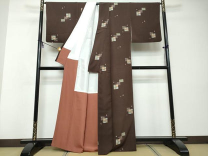 平和屋着物●上質な小紋　色紙重ね草花文　正絹　逸品　DABI2742ud
