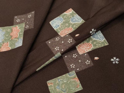 平和屋着物●上質な小紋　色紙重ね草花文　正絹　逸品　DABI2742ud