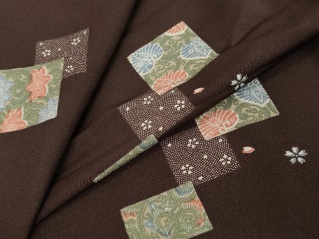平和屋着物●上質な小紋　色紙重ね草花文　正絹　逸品　DABI2742ud