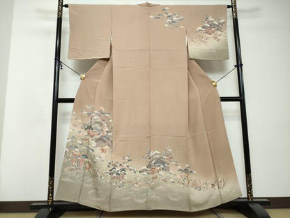 平和屋着物●訪問着　駒刺繍　流水風景草花文　暈し染め　金彩　正絹　逸品　DABI2744ud