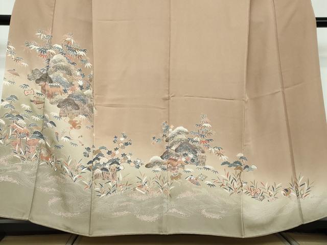 平和屋着物●訪問着　駒刺繍　流水風景草花文　暈し染め　金彩　正絹　逸品　DABI2744ud