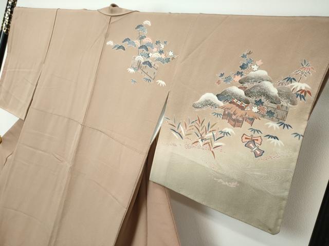 平和屋着物●訪問着　駒刺繍　流水風景草花文　暈し染め　金彩　正絹　逸品　DABI2744ud